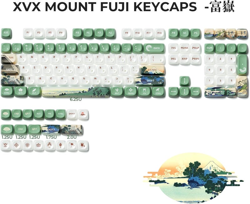 OHY XVX MOA Profile Keycaps Set, Japanese Mount Fuji Theme, 129 - Key White & Green Custom Keycaps with PBT + Frosted Translucent PC Material for US Layout Mechanical Keyboards - Image 5